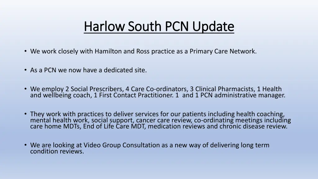 harlow south pcn update harlow south pcn update