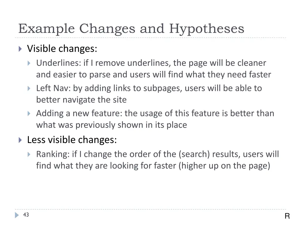 example changes and hypotheses