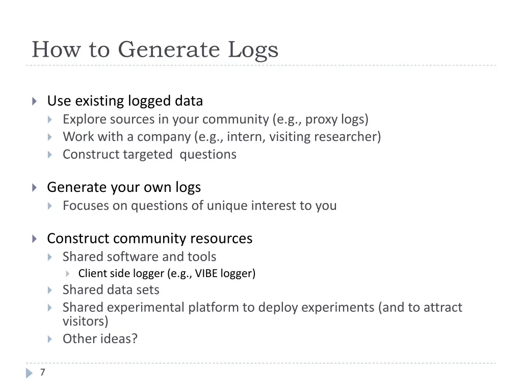 how to generate logs