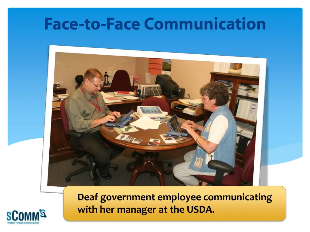 deaf government employee communicating with