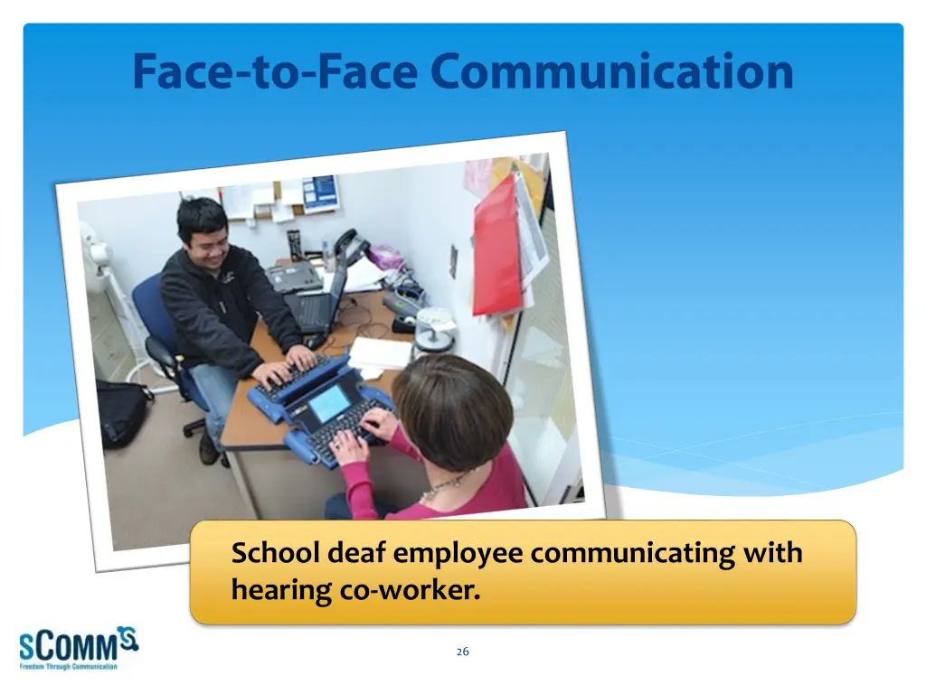 school deaf employee communicating with hearing