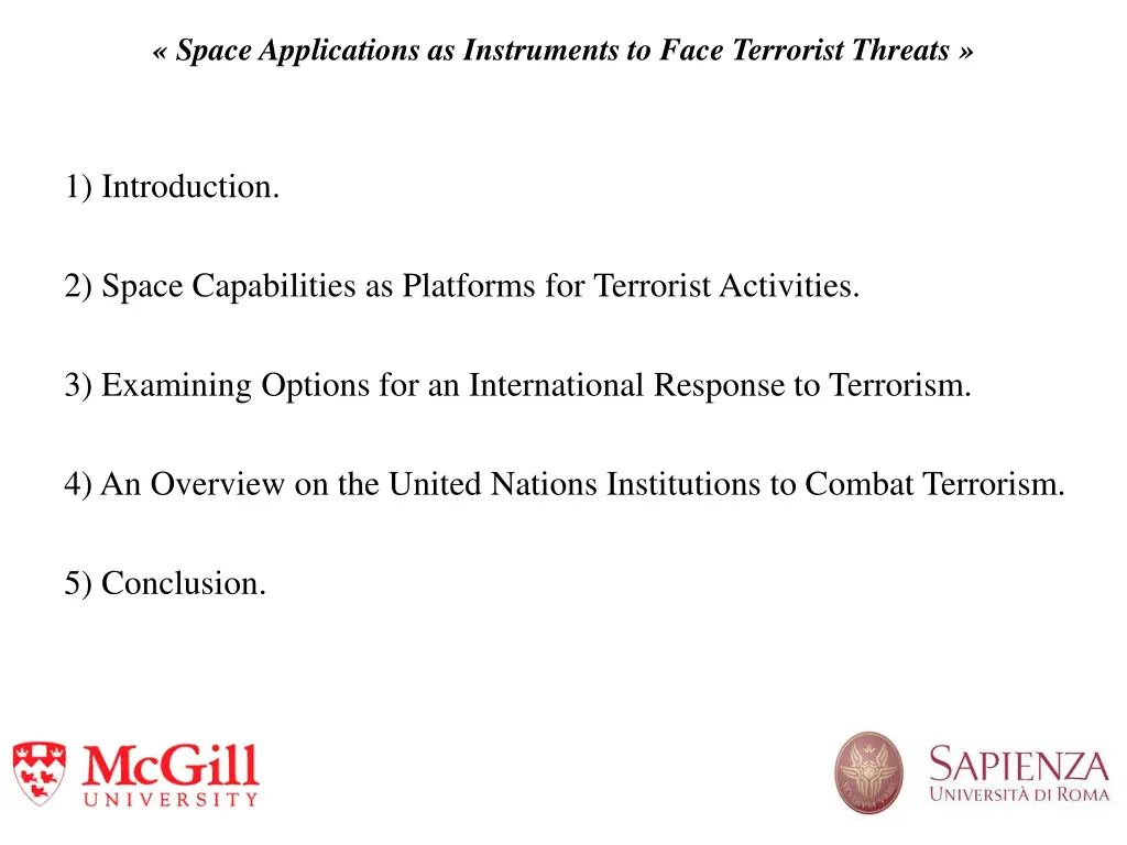 space applications as instruments to face 1