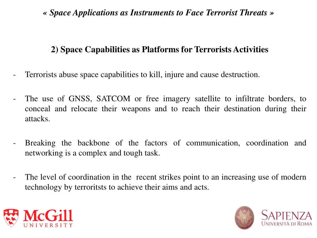 space applications as instruments to face 3