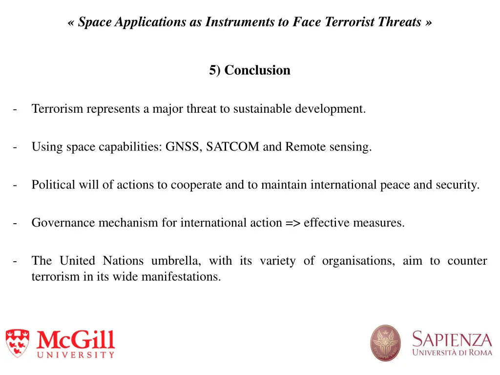 space applications as instruments to face 6