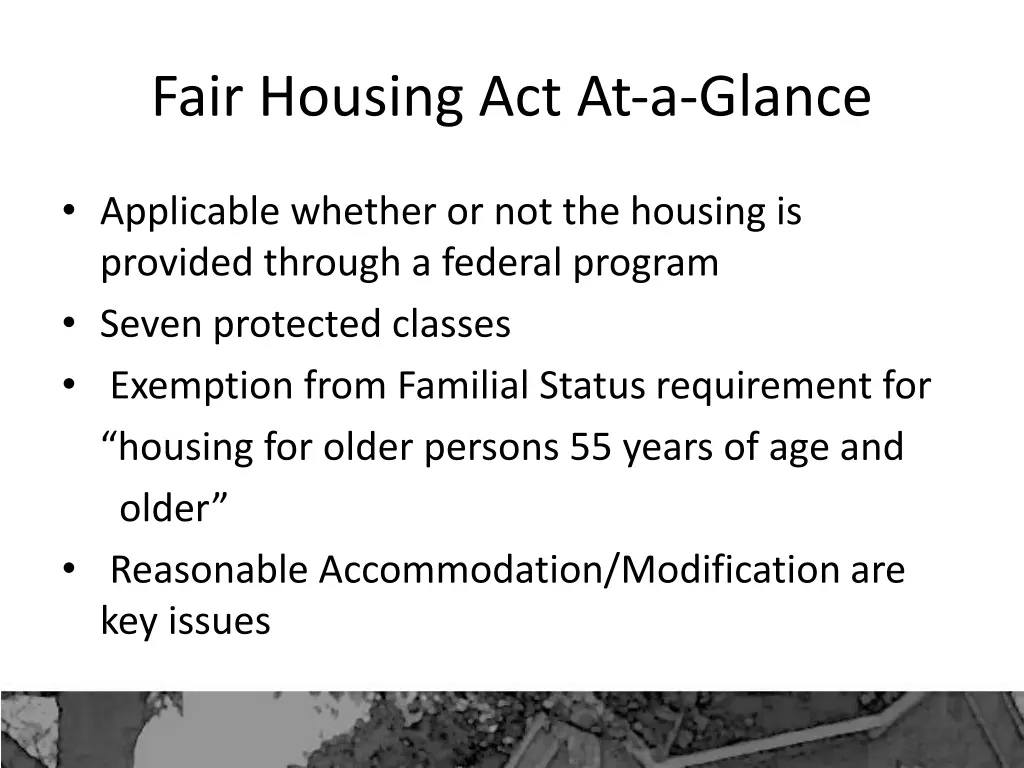 fair housing act at a glance