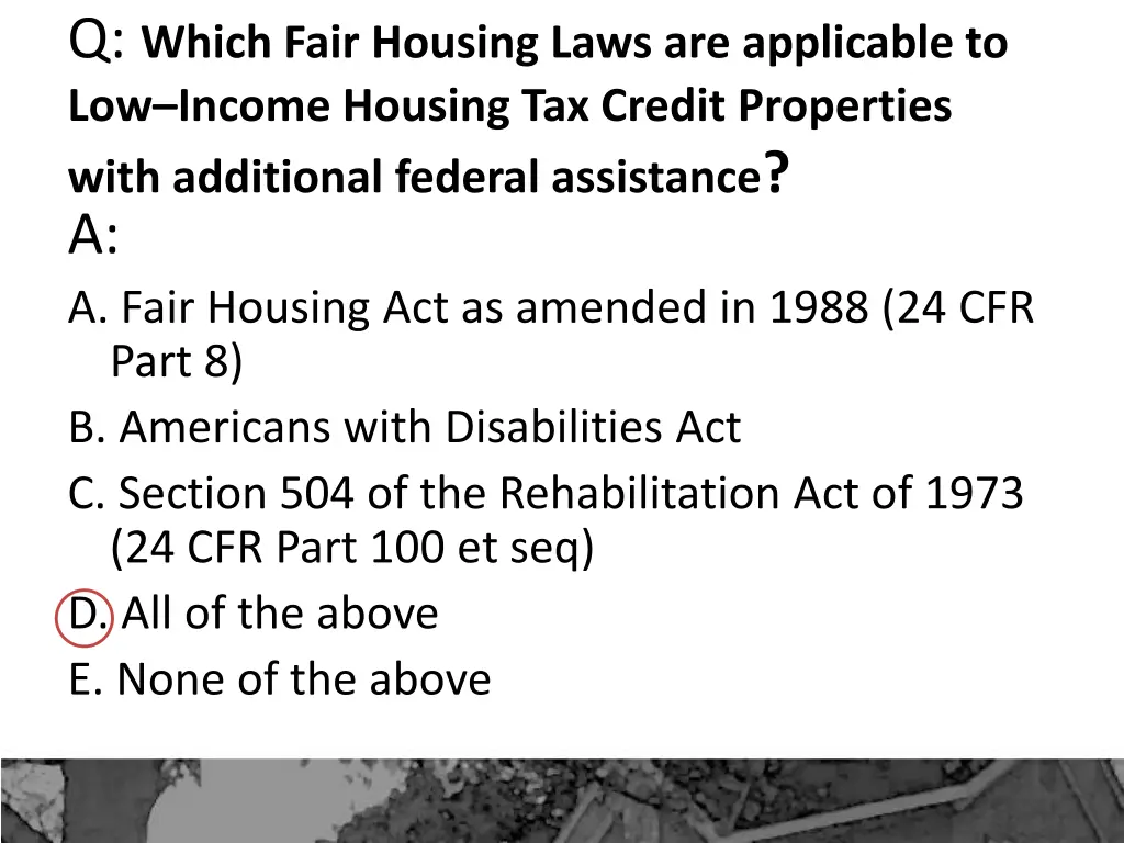 q which fair housing laws are applicable 3