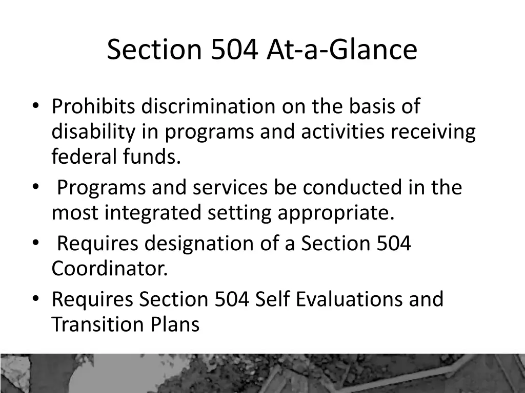 section 504 at a glance