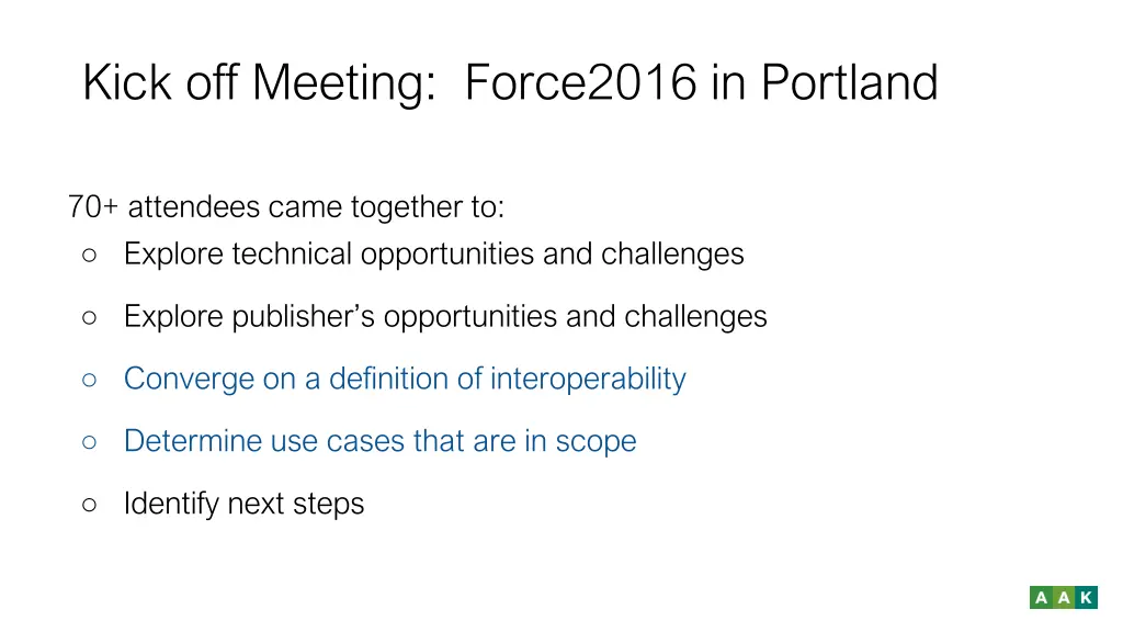 kick off meeting force2016 in portland