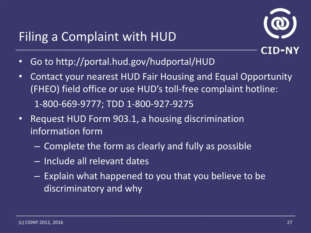 filing a complaint with hud