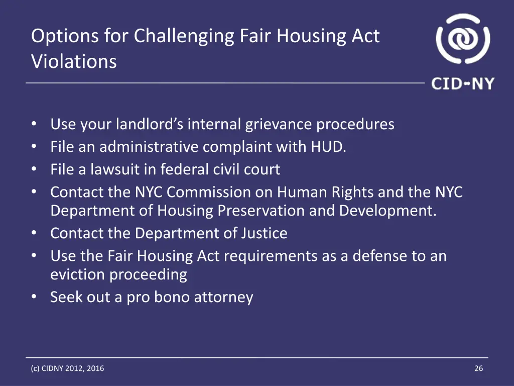 options for challenging fair housing