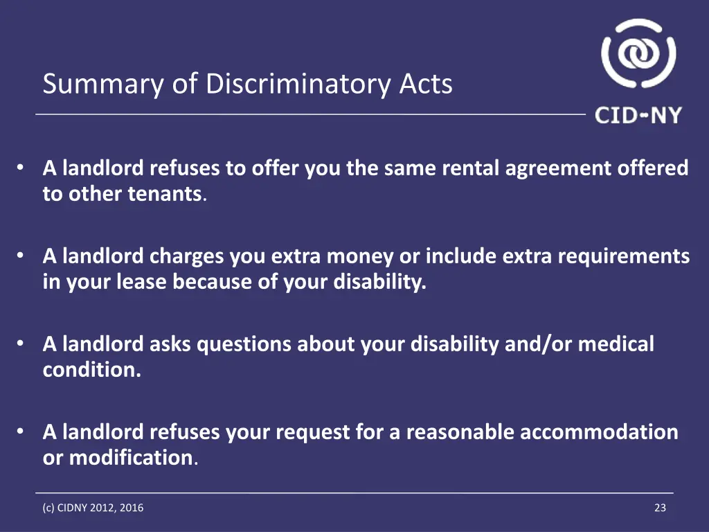 summary of discriminatory acts