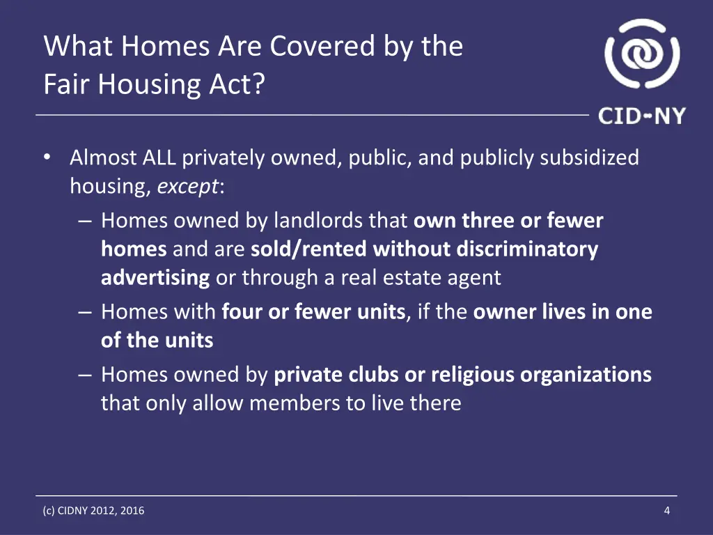 what homes are covered by the fair housing act