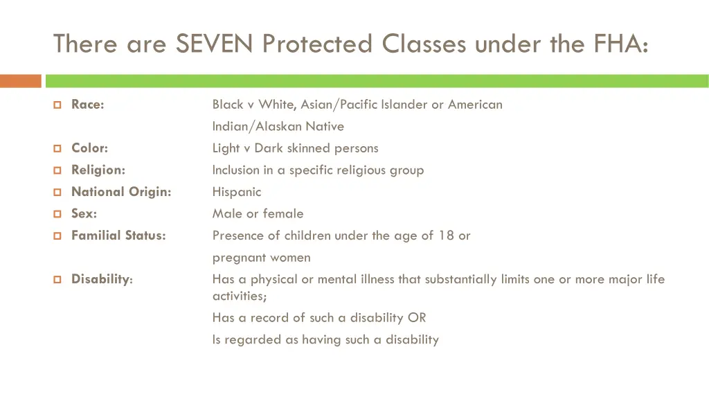 there are seven protected classes under the fha