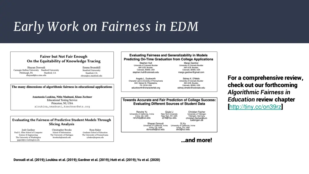 early work on fairness in edm