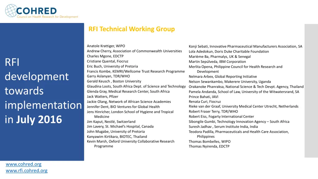 rfi technical working group