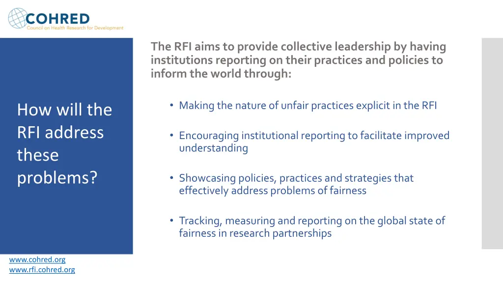 the rfi aims to provide collective leadership