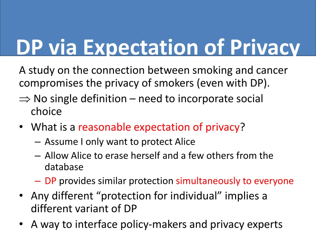 dp via expectation of privacy a study