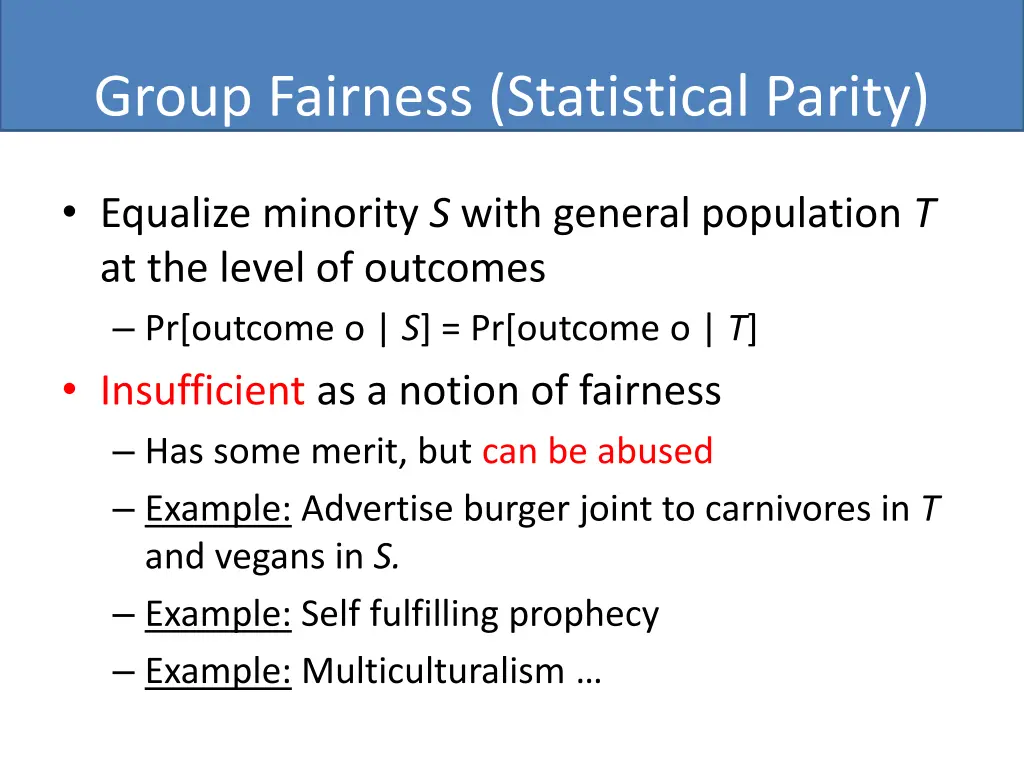 group fairness statistical parity