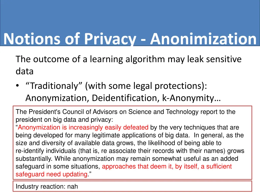 notions of privacy anonimization