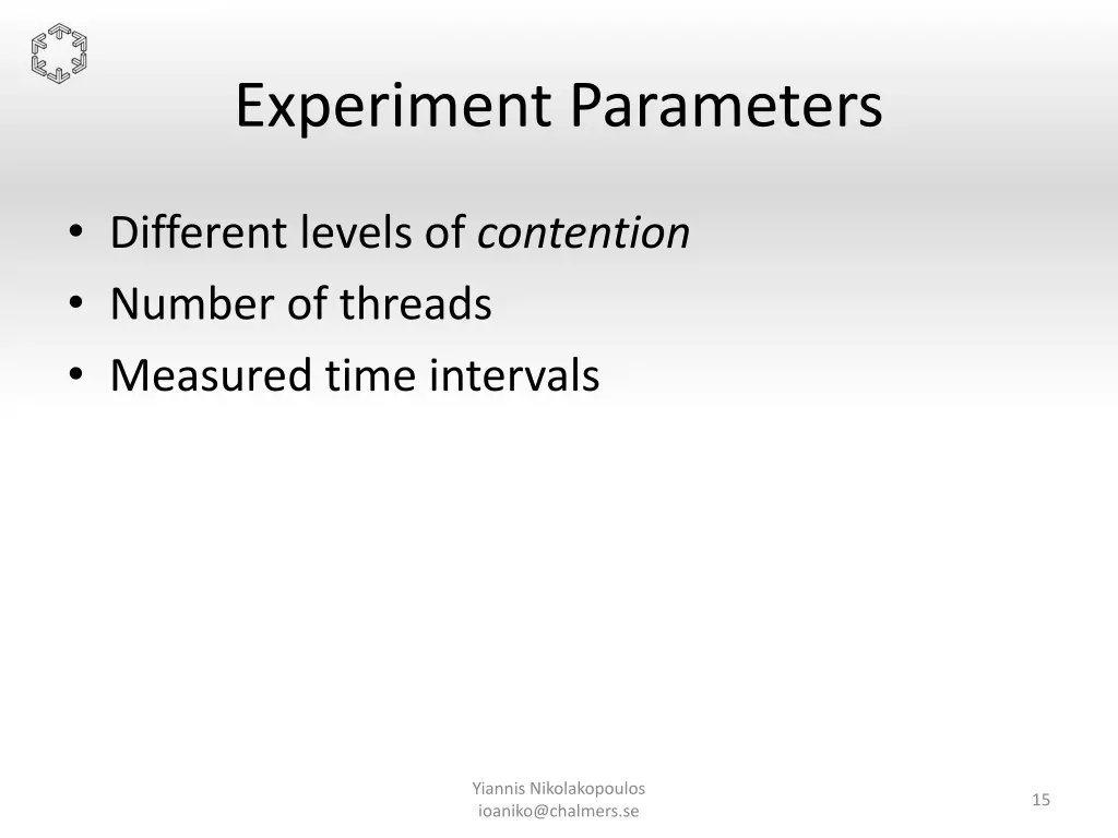 experiment parameters