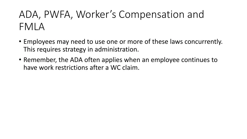 ada pwfa worker s compensation and fmla