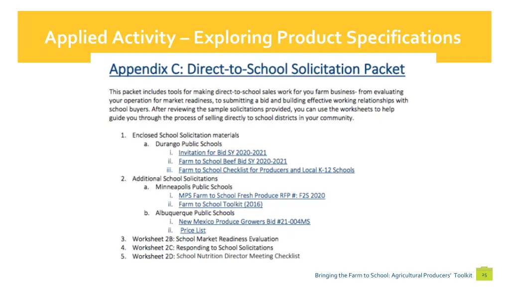 applied activity exploring product specifications