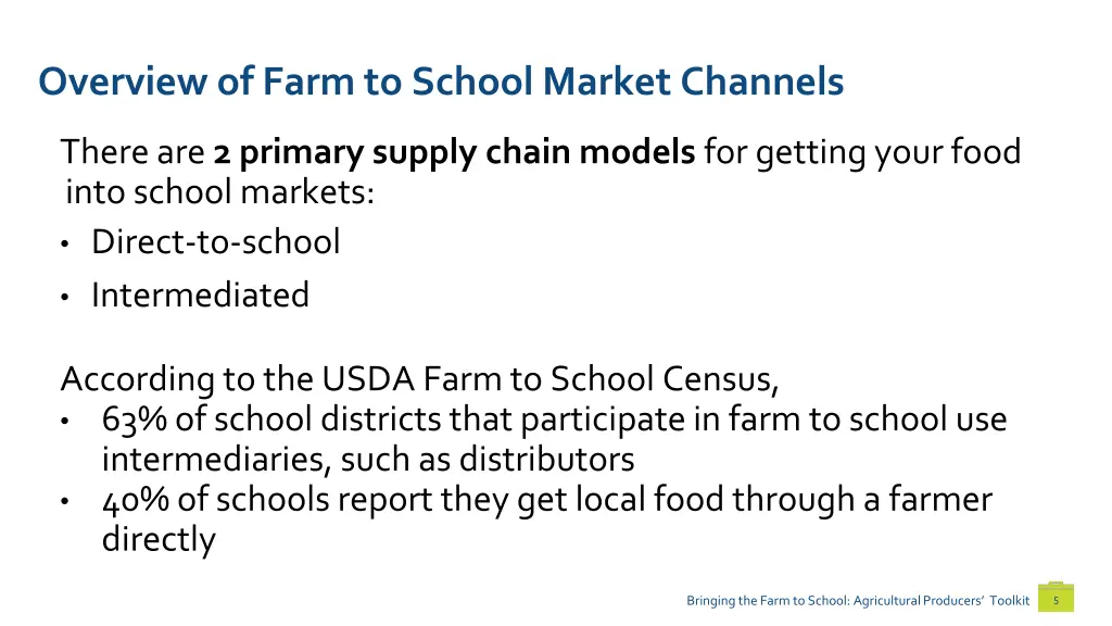 overview of farm to school market channels