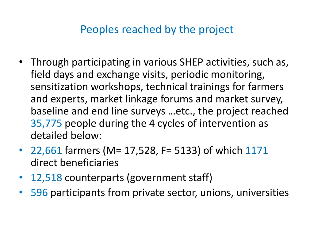 peoples reached by the project