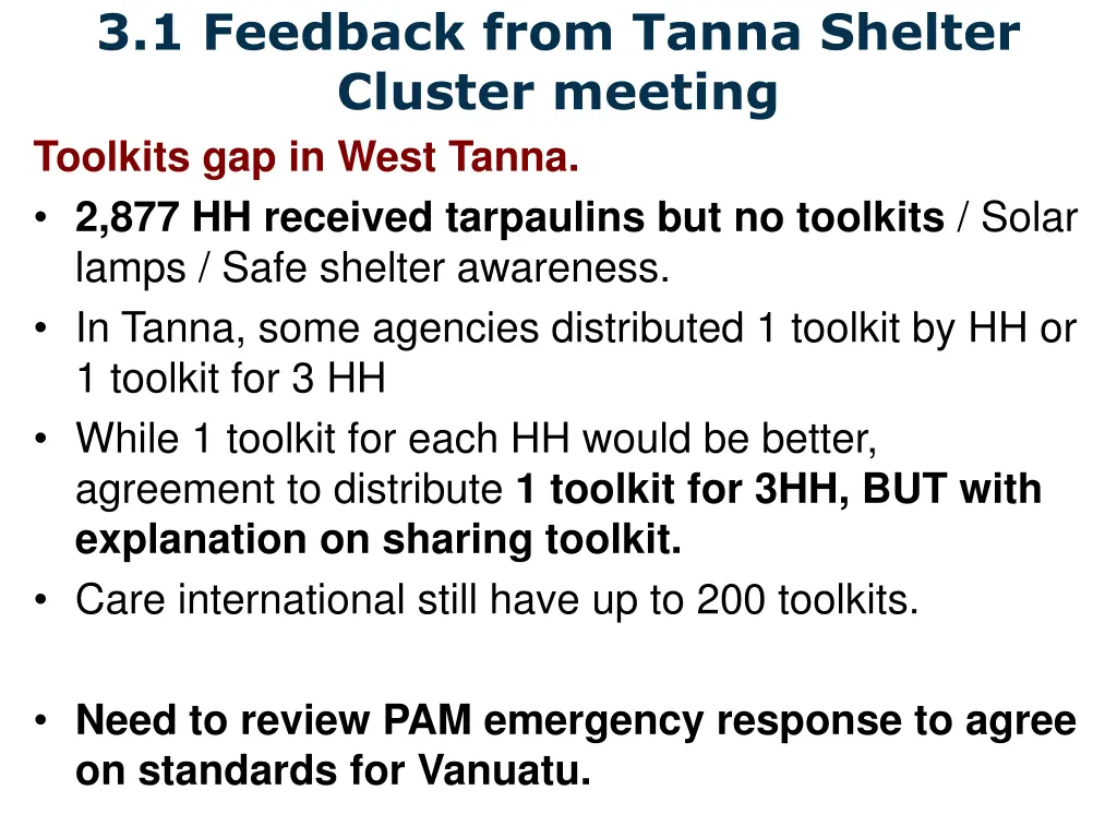 3 1 feedback from tanna shelter cluster meeting 1