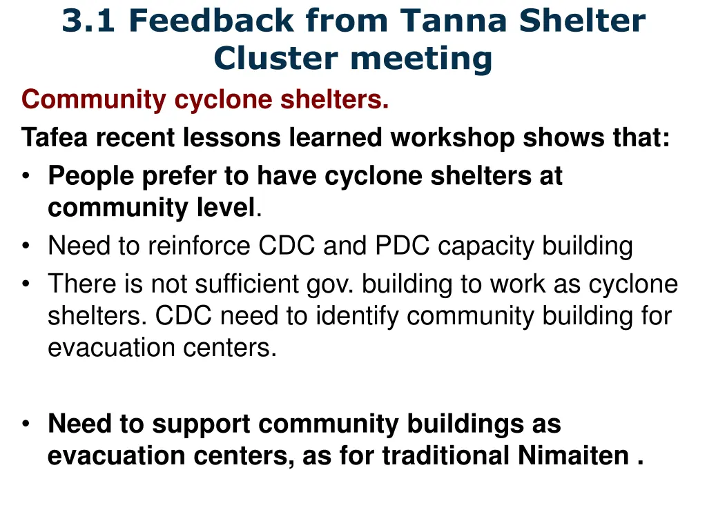 3 1 feedback from tanna shelter cluster meeting 2