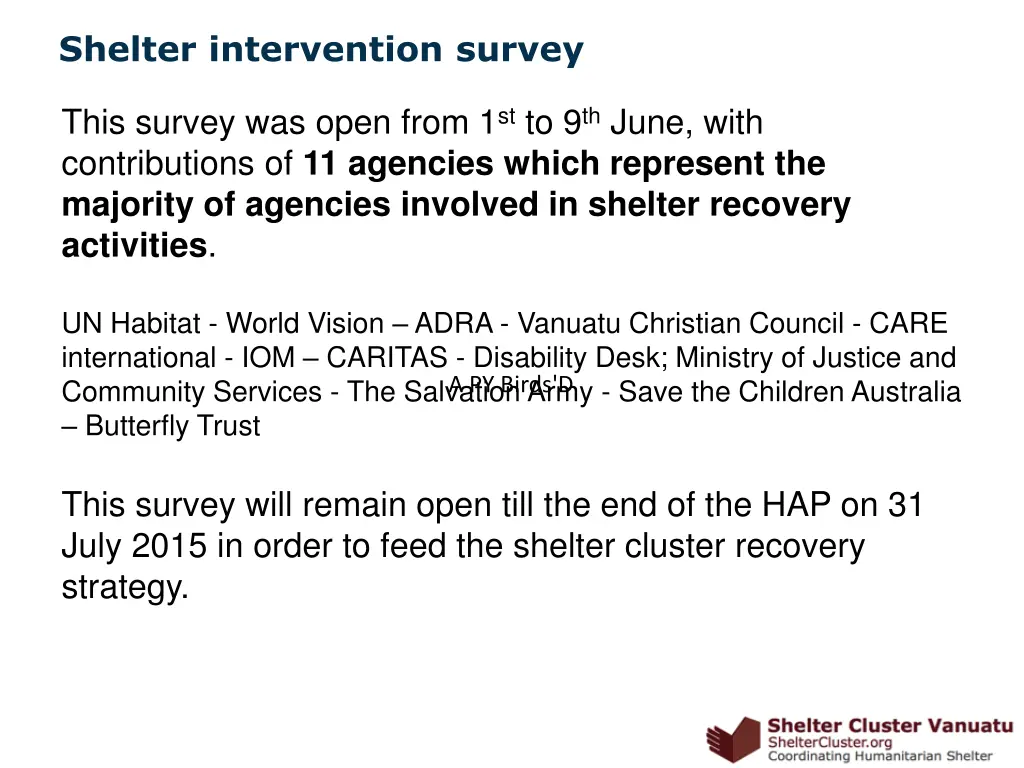 shelter intervention survey