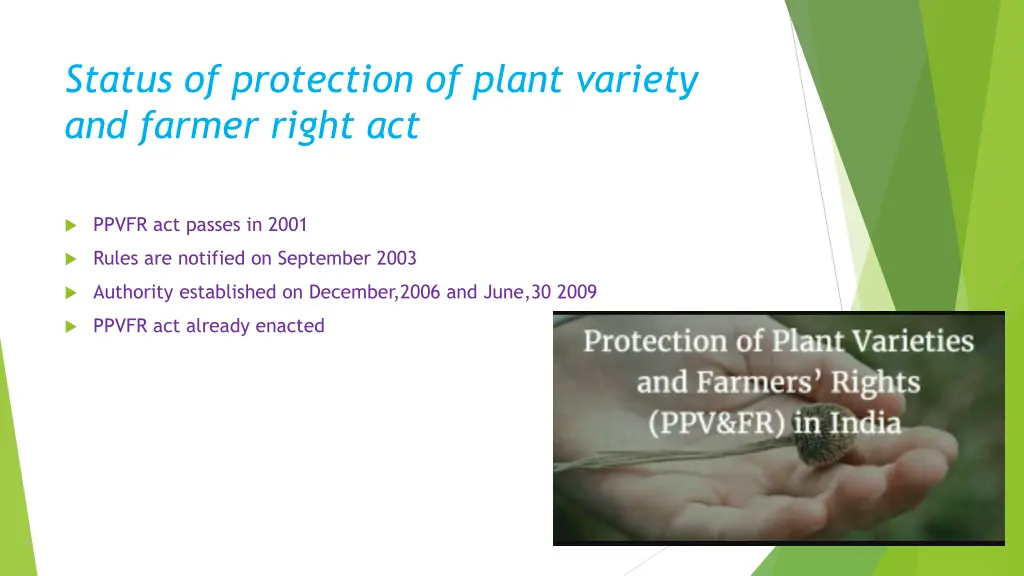 status of protection of plant variety and farmer