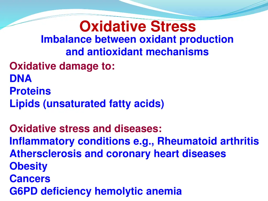 oxidative stress imbalance between oxidant