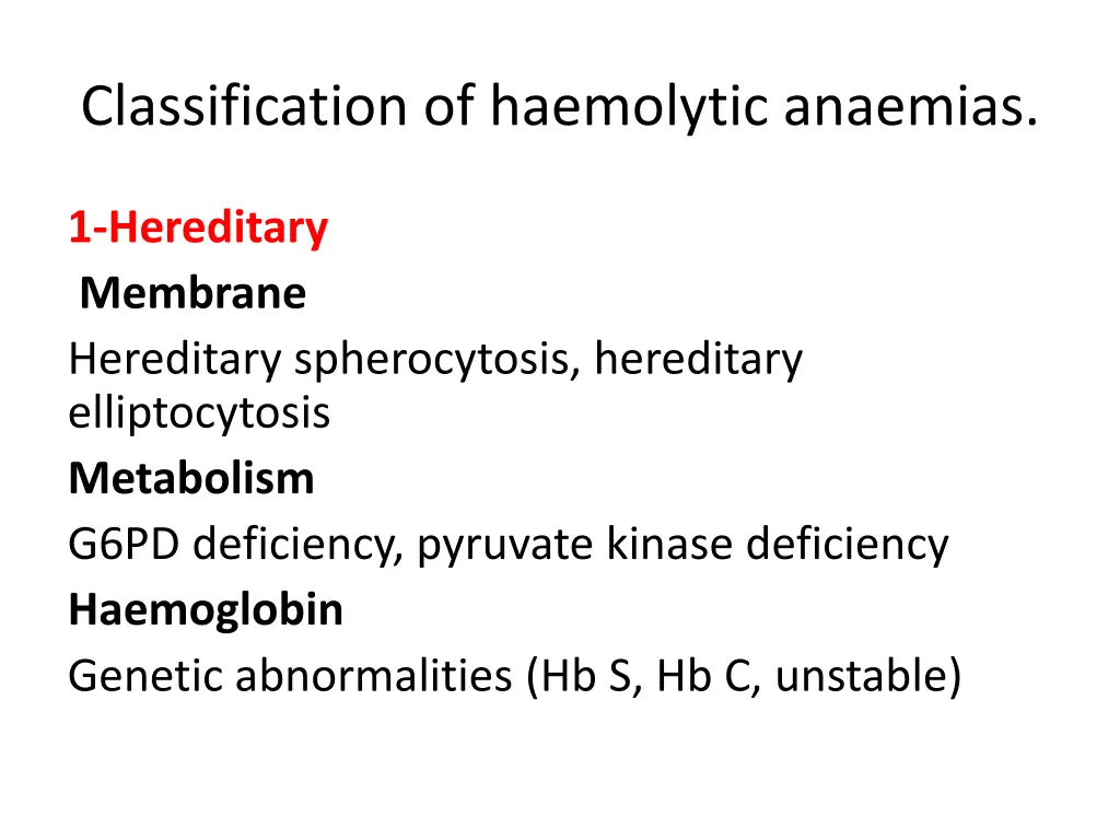 classification of haemolytic anaemias