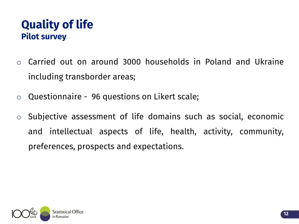 quality of life pilot survey