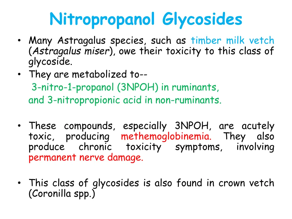 nitropropanol glycosides many astragalus species