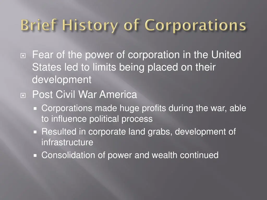 fear of the power of corporation in the united