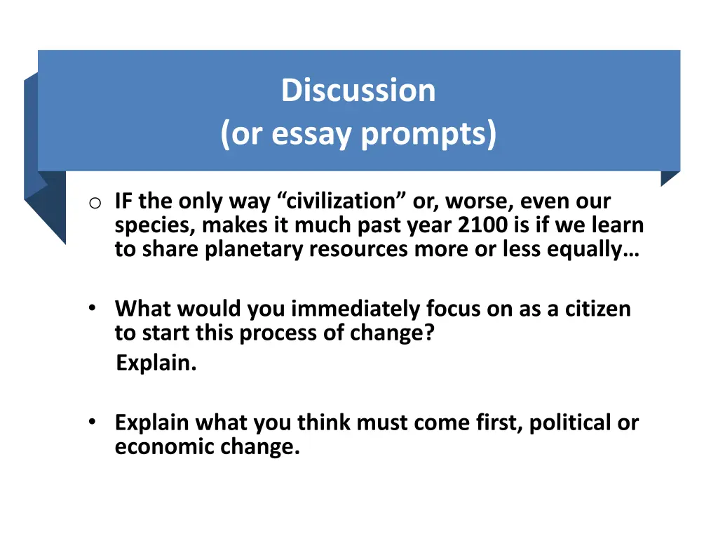 discussion or essay prompts