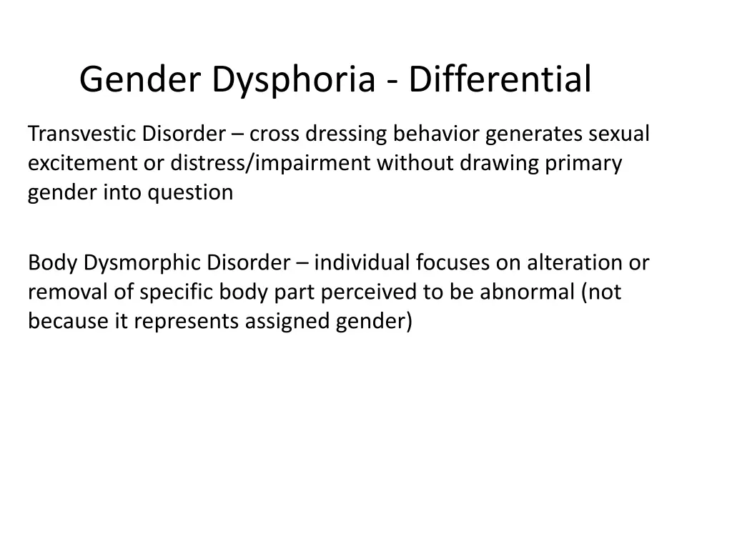 gender dysphoria differential