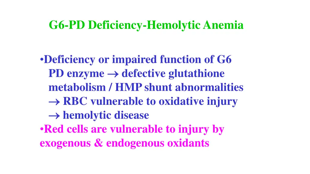 g6 pd deficiency hemolytic anemia