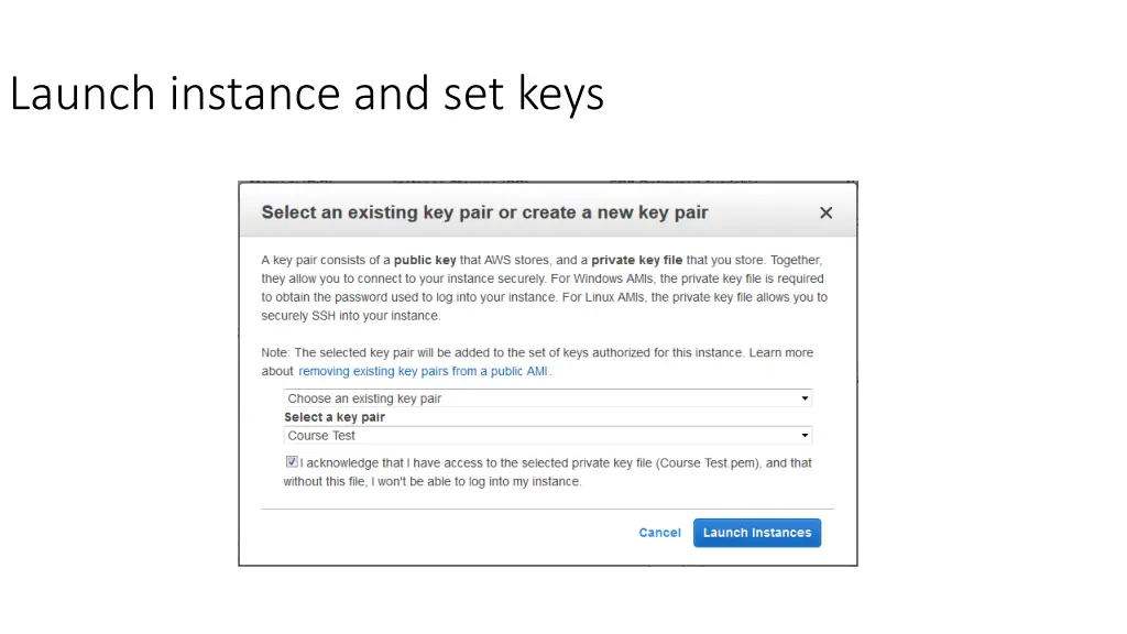 launch instance and set keys