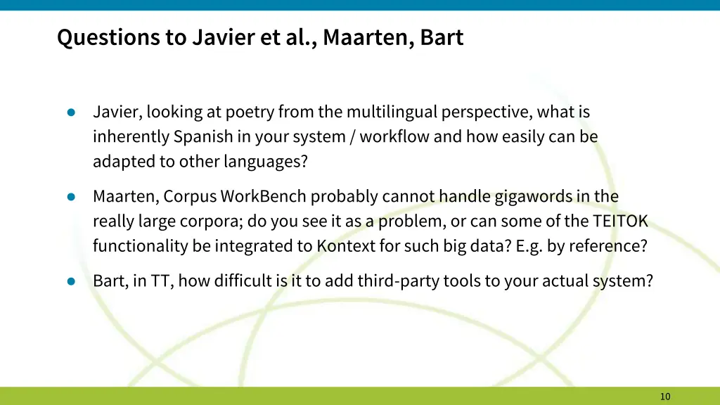 questions to javier et al maarten bart