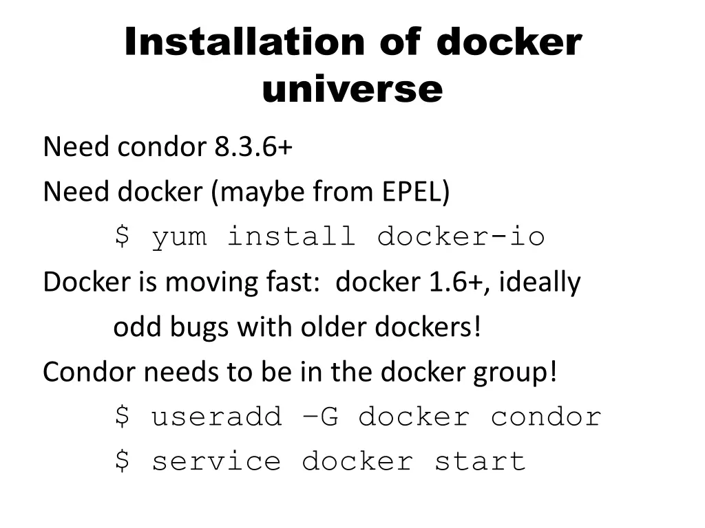 installation of docker universe