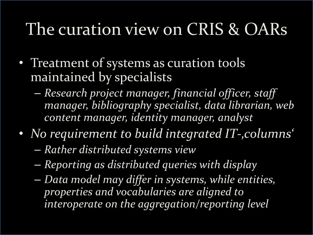 the curation view on cris oars