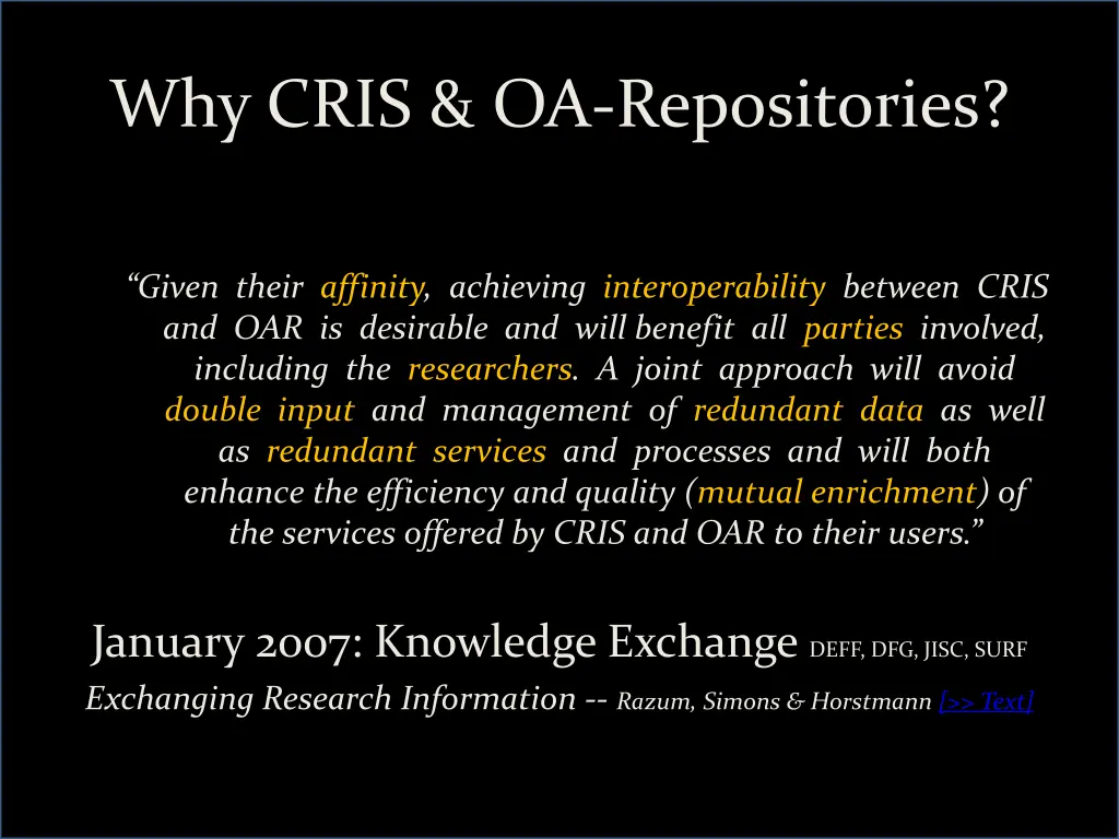 why cris oa repositories