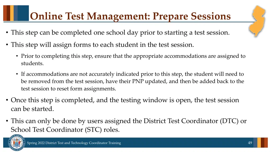 online test management prepare sessions