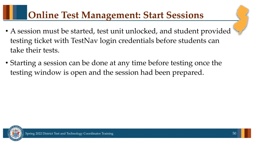 online test management start sessions