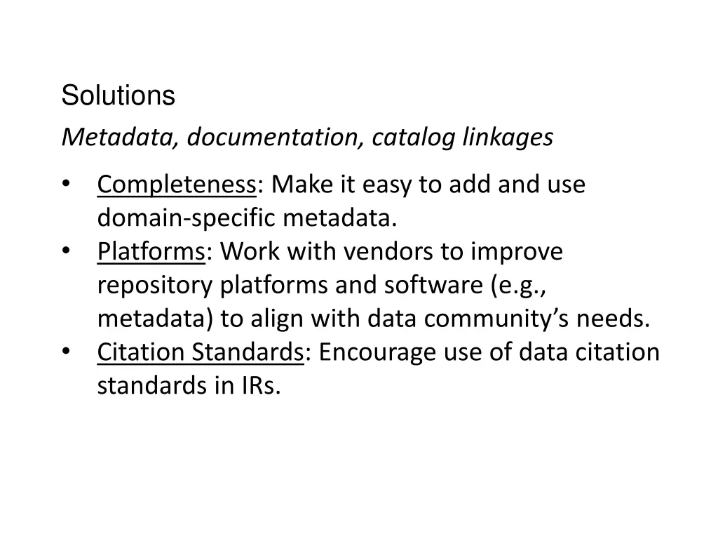 solutions metadata documentation catalog linkages