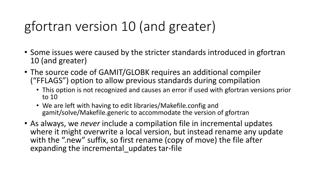 gfortran version 10 and greater