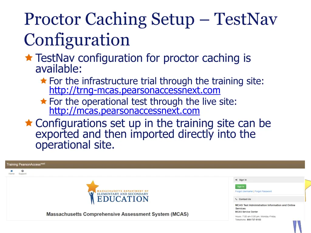 proctor caching setup testnav configuration